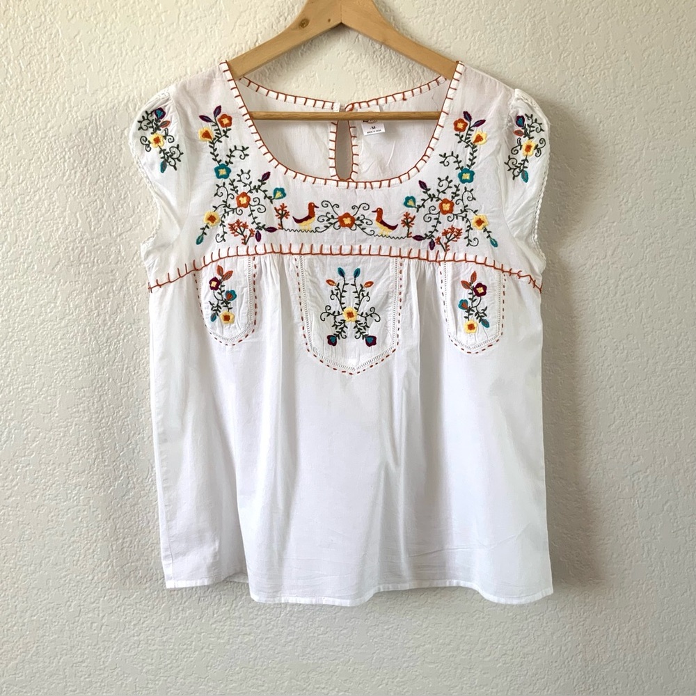 Bila White Blouse with Colorful Embroidery
